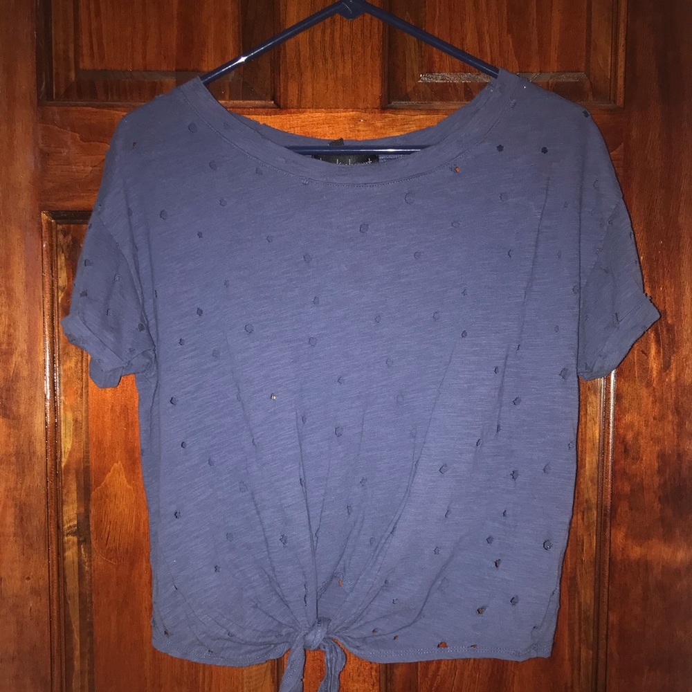 Blue trendy ripped holes shirt
